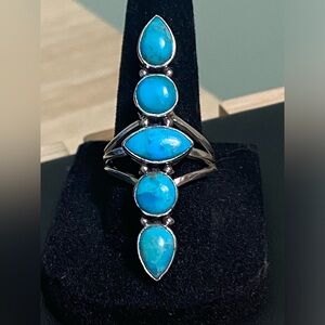 Genuine Turquoise 5 stone tiered ring 925 Sterling Silver